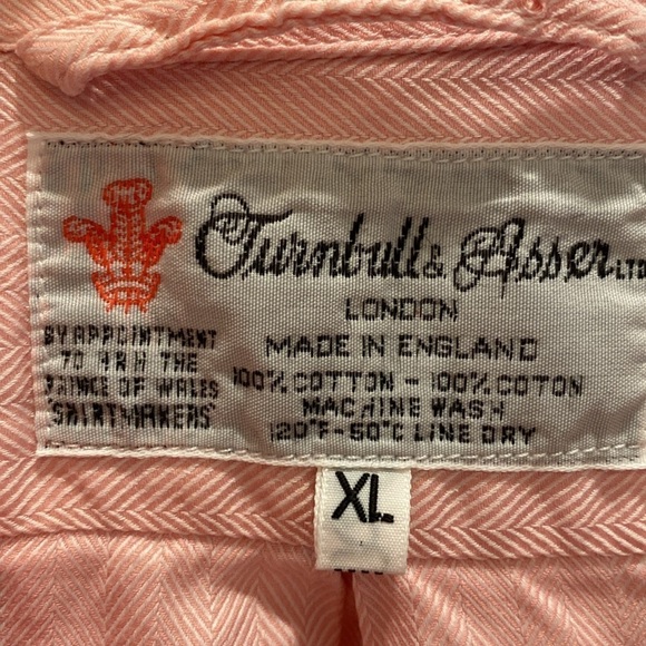Turnbull & Asser Vtg Herringbone Pink Cotton L/S Collared Nightshirt XL T Flaw - Picture 3 of 9